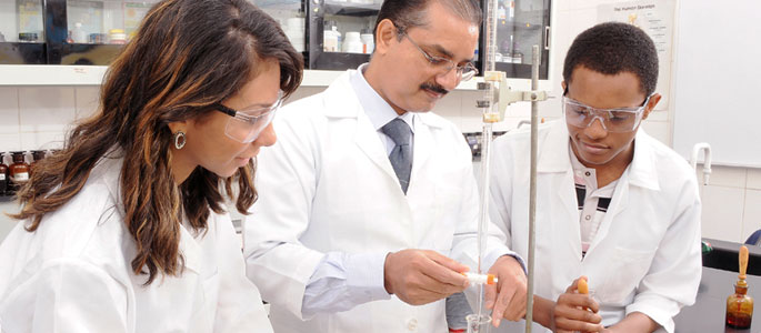 A Level learners in a laboratory